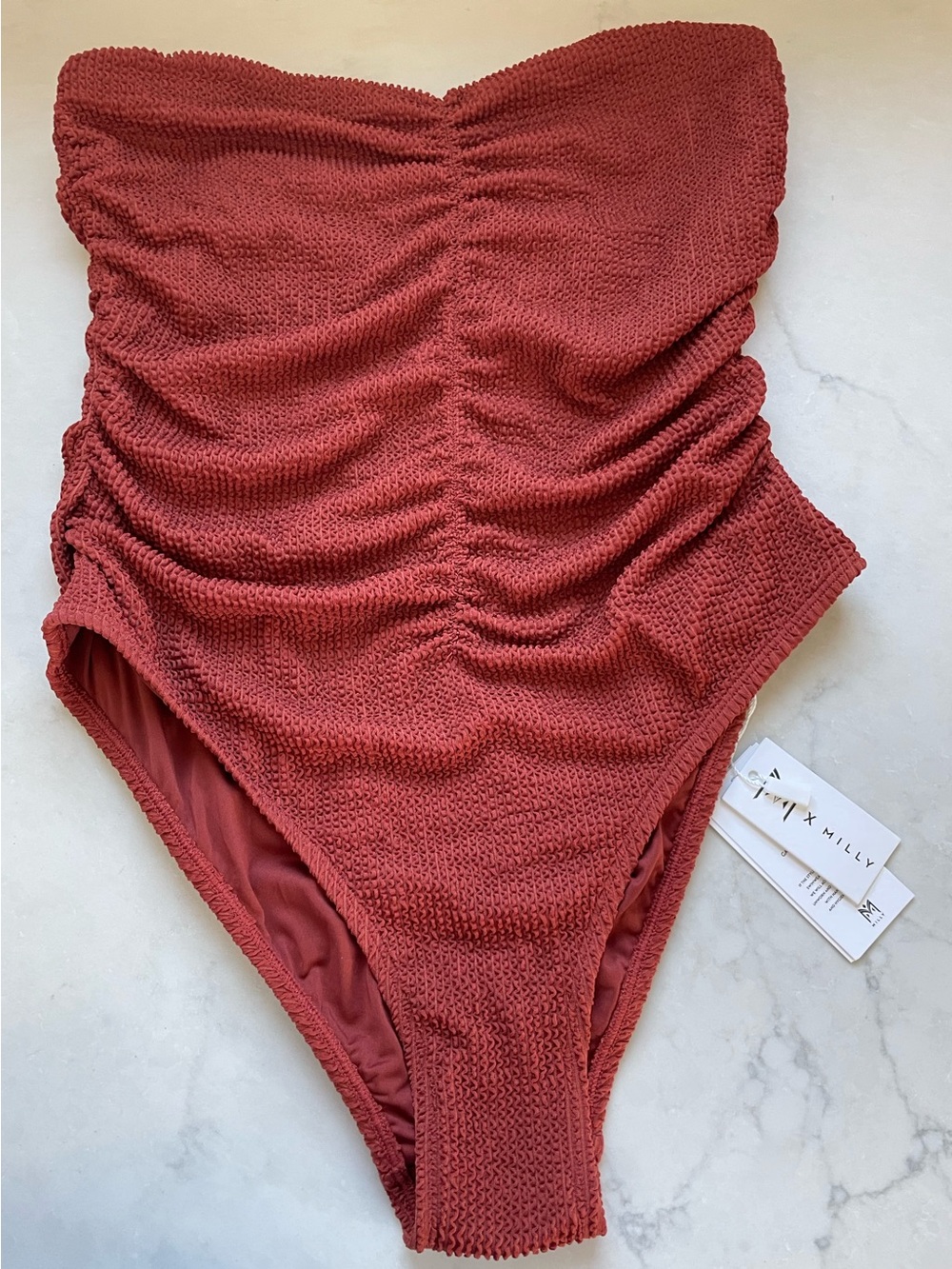 New! $275 Milly Crochet Copper Sweetheart One-Piece - Size L